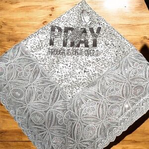 Women’s White & Silver Sequins Church Lap Scarf First Lady Embroidered Lap Cloth